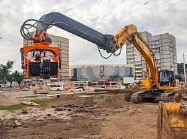 Вибропогружатель Daedong DPD700T на экскаваторе Komatsu PC-400